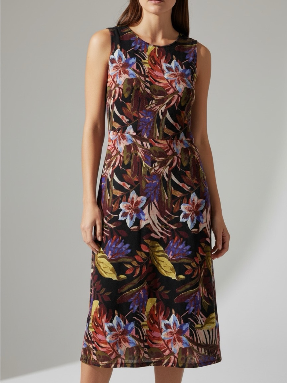 New Connected Apparel Sleeveless Black Floral Midi Dress size 16